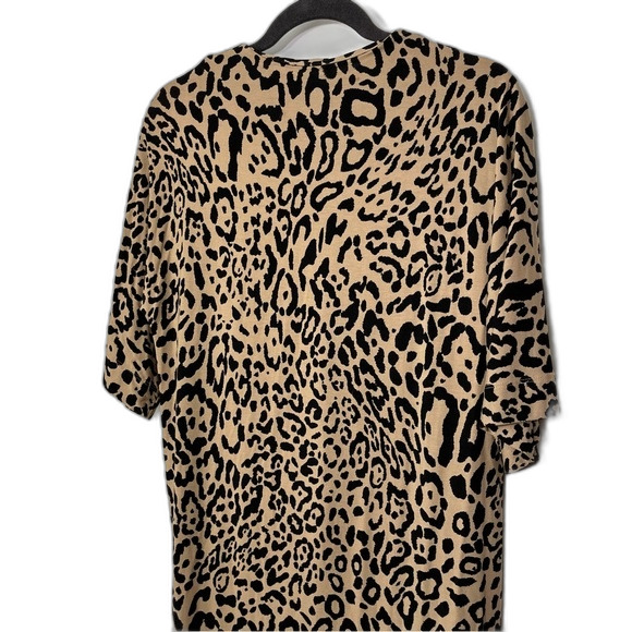 Chico’s Cheetah Print Short Sleeve Zipper Back Slitted Sides Dress Cream Black 0 - Picture 3 of 12